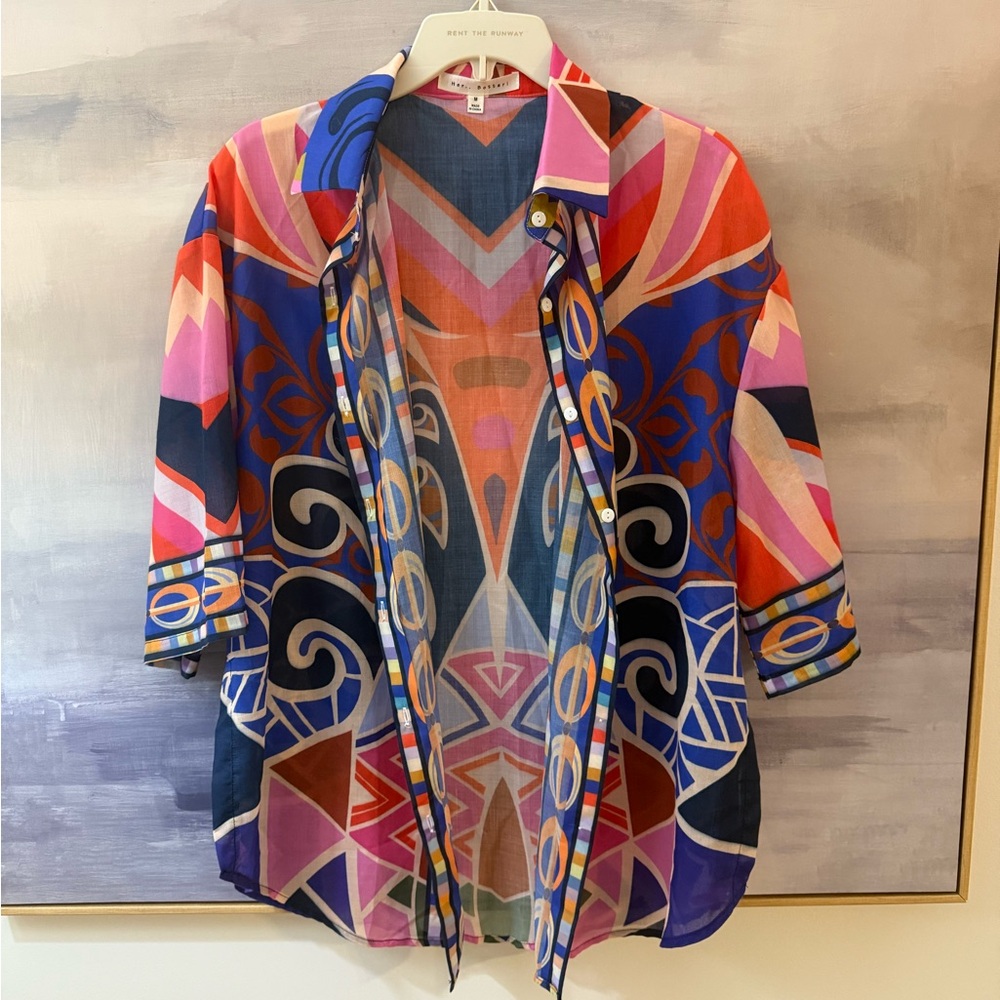 Colorful Geometric Patterned Button Up Resort Tunic - Picture 3 of 8